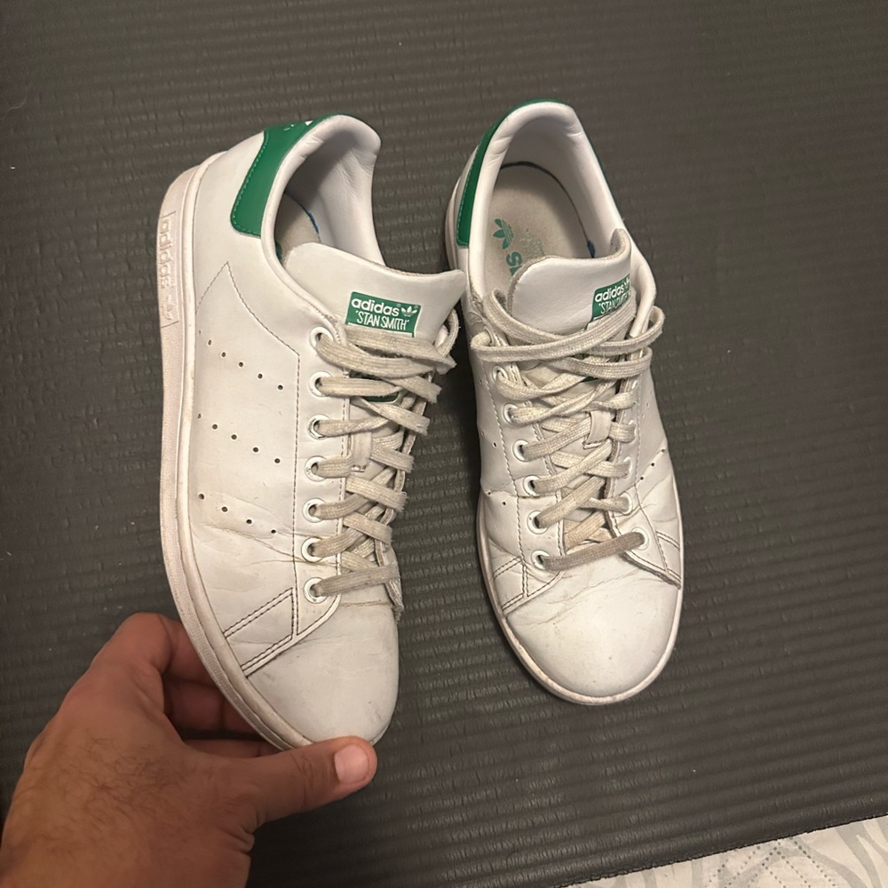 adidas White and Green Leather Sneakers
